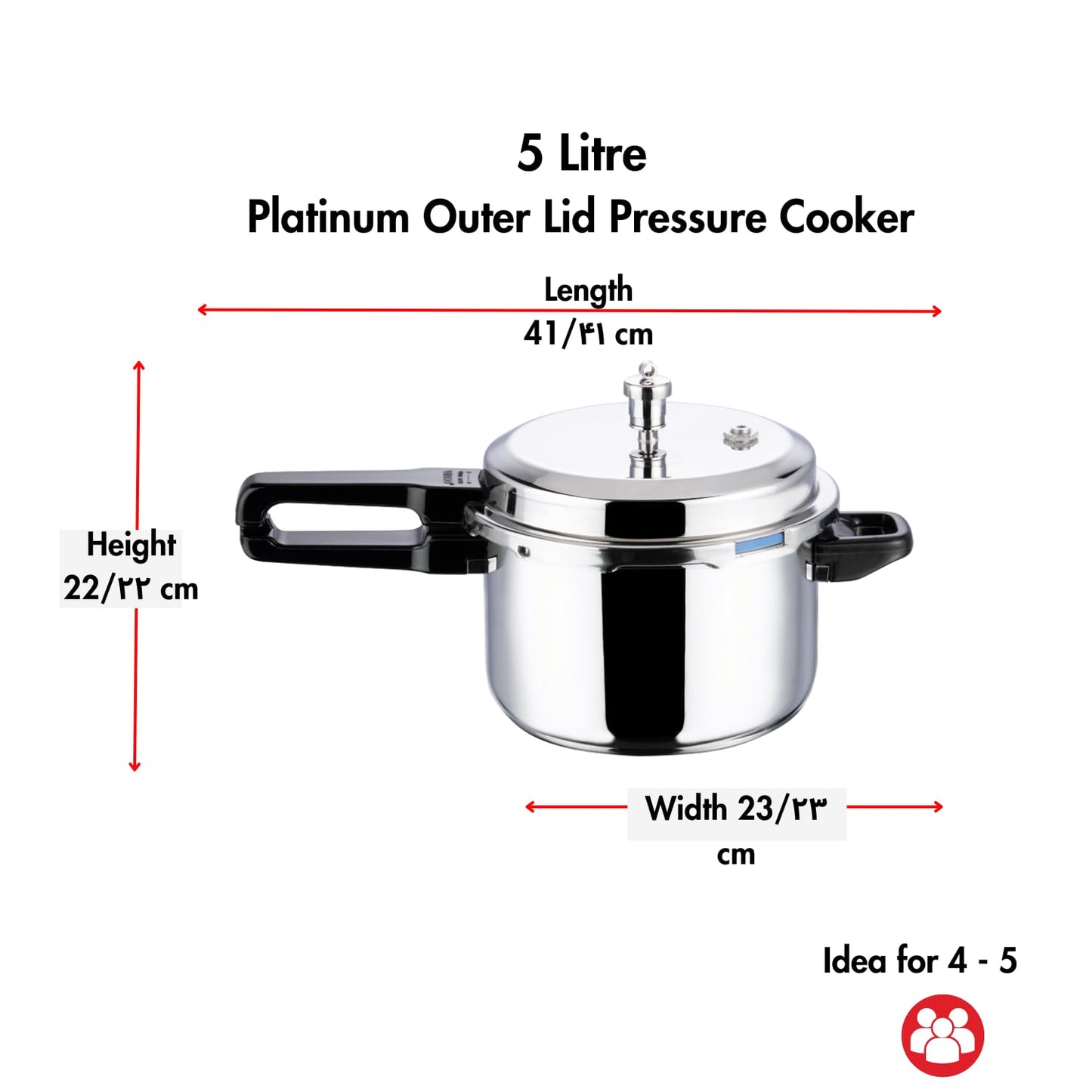 Vinod Platinum Triply Stainless Steel Outer Lid Pressure Cooker 5 Litres - ISI certified, Silver (Induction and Gas Stove Friendly) with 2 Years Warranty