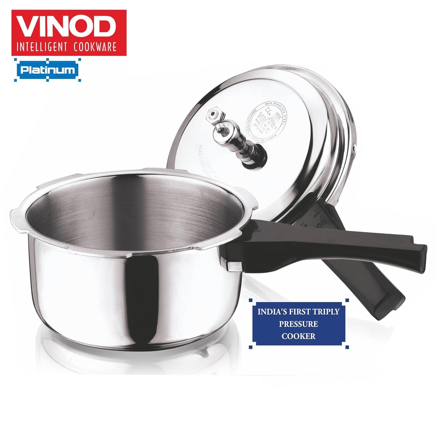 Vinod Platinum Triply Stainless Steel Outer Lid Pressure Cooker 5 Litres - ISI certified, Silver (Induction and Gas Stove Friendly) with 2 Years Warranty
