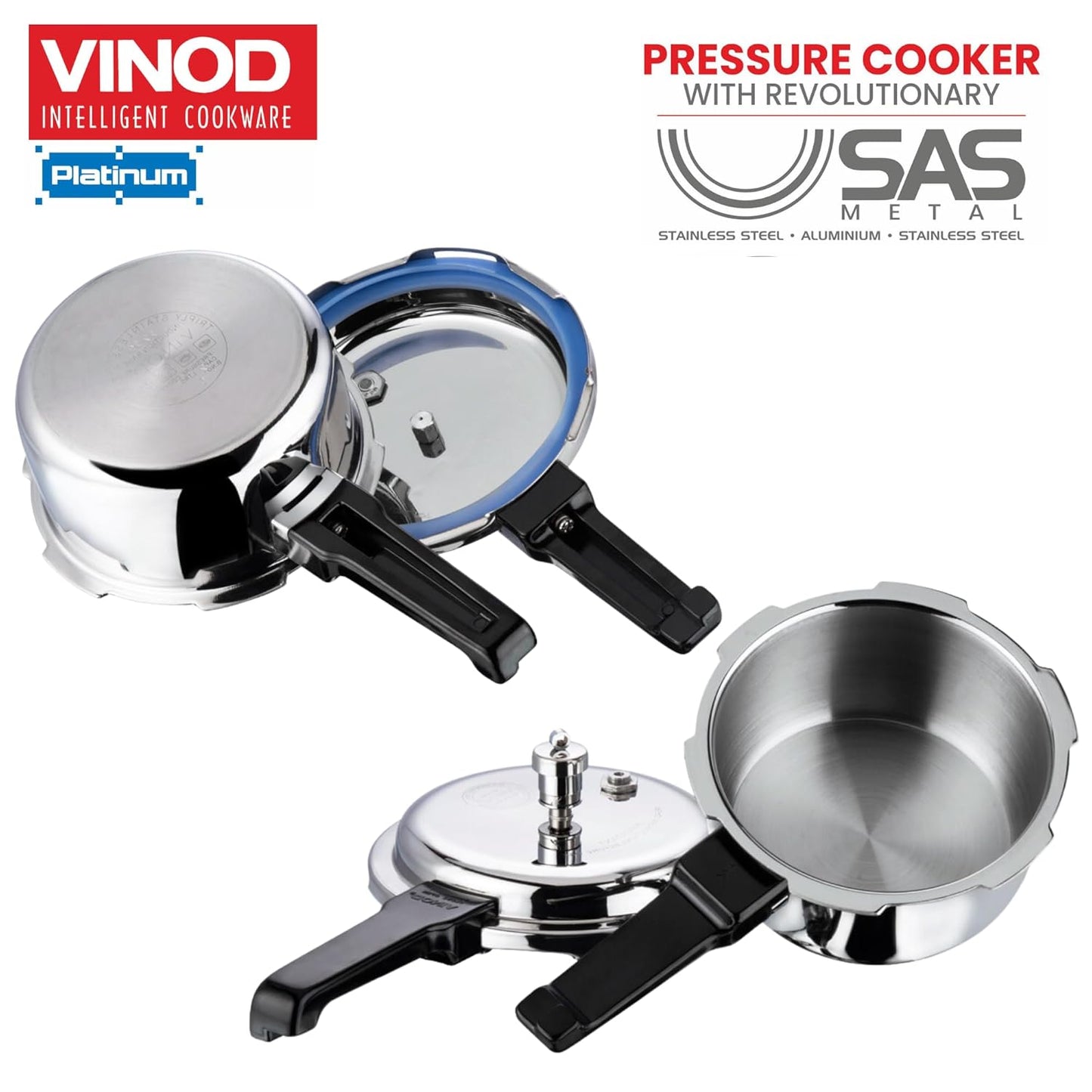 Vinod Platinum Triply Stainless Steel Outer Lid Pressure Cooker 5 Litres - ISI certified, Silver (Induction and Gas Stove Friendly) with 2 Years Warranty