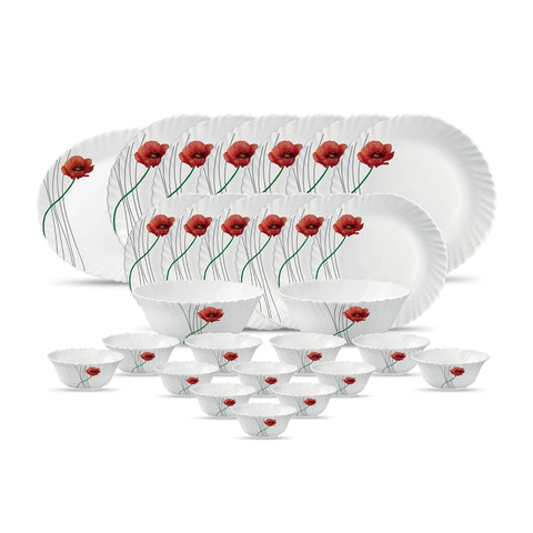 La Opala Diva, Classique Collection, Opal Glass Dinner Set 27 pcs, Soul Passion, White, Standard