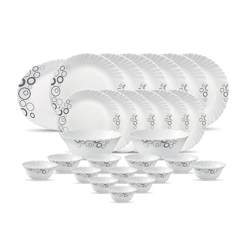 La Opala Diva, Classique Collection, Opal Glass Dinner Set 27 pcs, Misty Drops, White, Standard