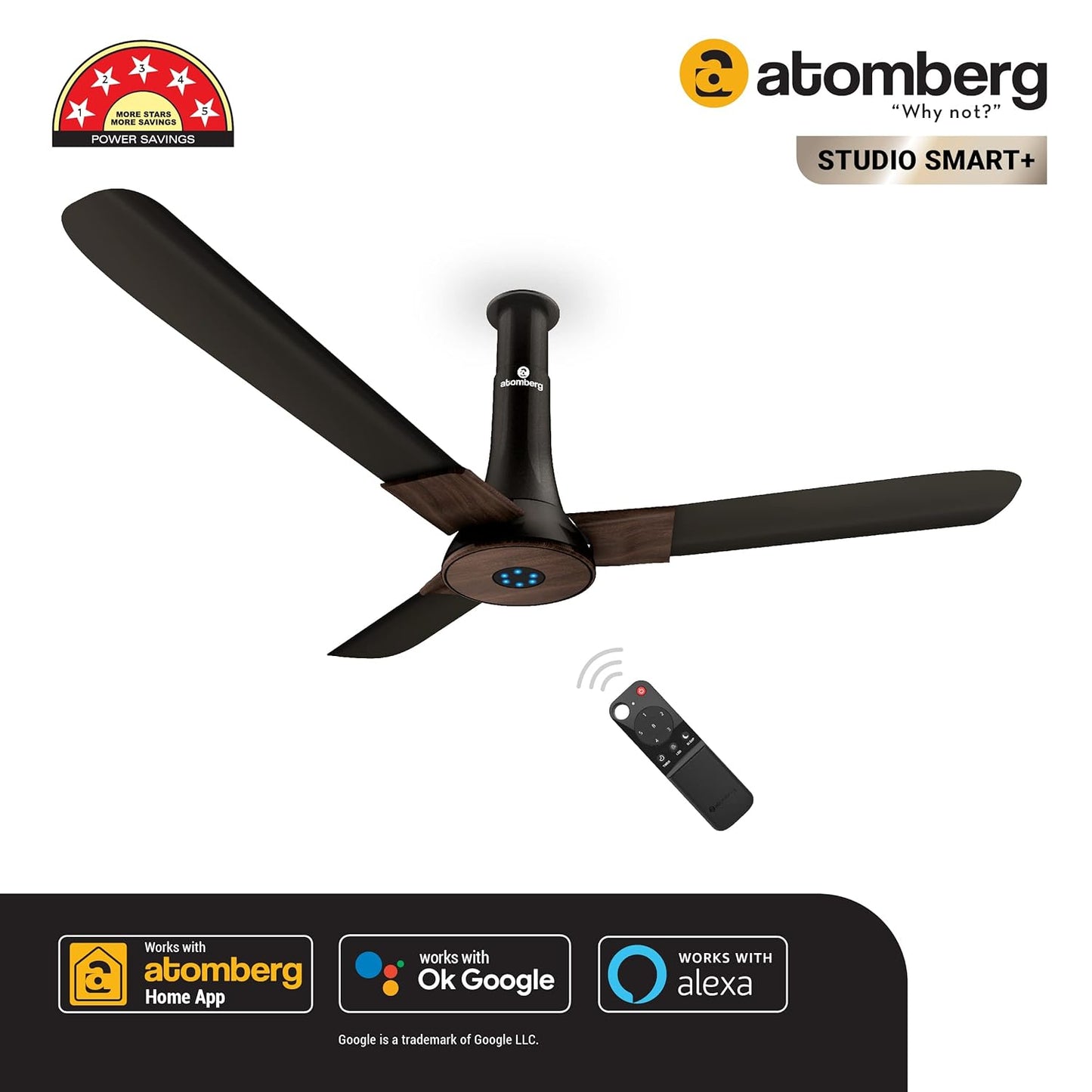 Atomberg Studio Smart+ 1200mm BLDC Ceiling Fan with IoT & Remote | BEE 5 star Rated Energy Efficient Ceiling Fan | High Air Delivery with LED Indicators | 2+1 Year Warranty (Earth Brown)