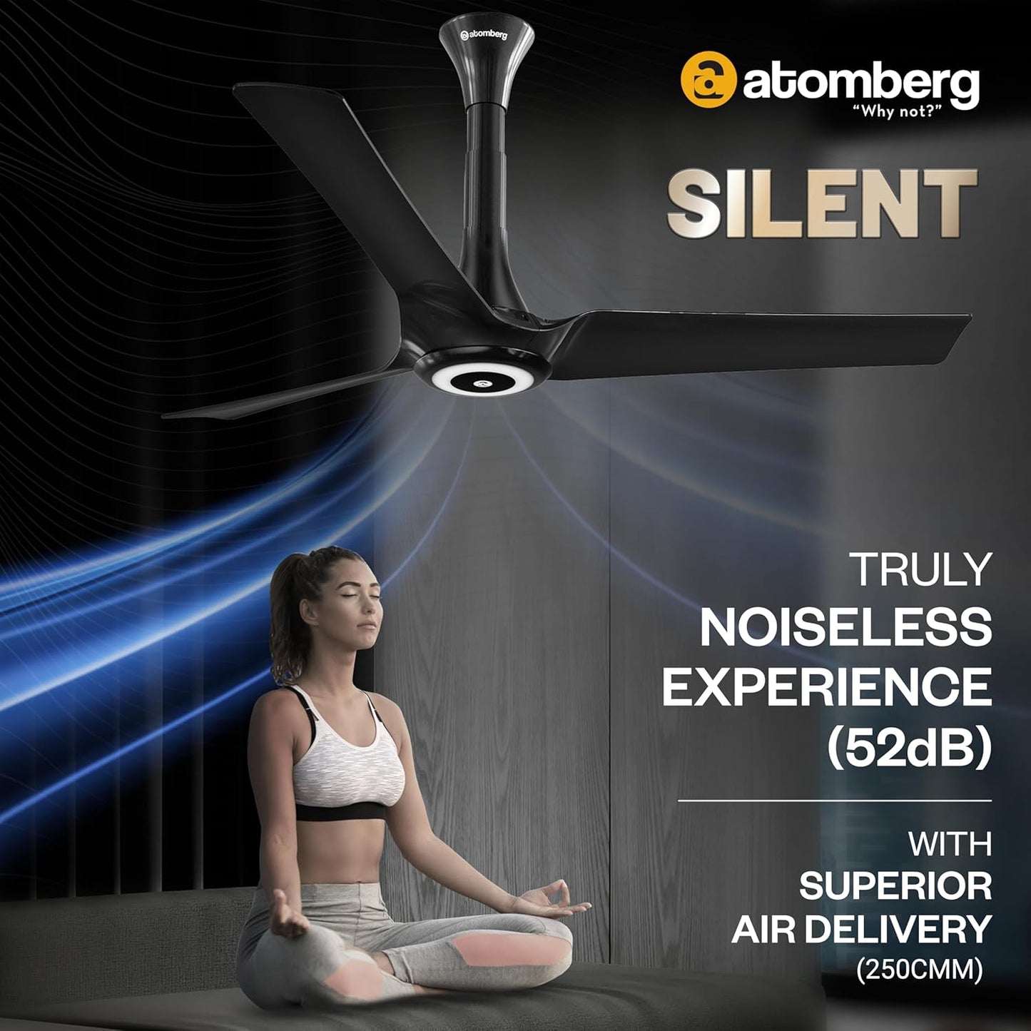 Atomberg Aris Starlight 1200 mm BLDC Ceiling Fan with IoT, Remote Control & Underlight LED with 3 Colour Options | Stellar Black