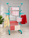 3 Tier Stainless Steel Foldable Clothes Drying Stand with Wheels | Heavy Duty Movable Laundry Drying Rack | 38 Rods, 6 Foldable Wings, 7 Hanger Slots | Indoor & Outdoor Cloth Stand