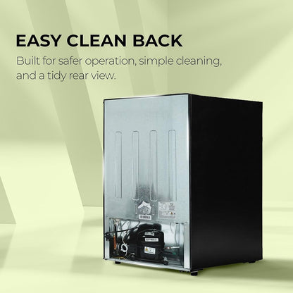 Haier 100 L 2 Star Direct Cool Single Door Mini Bar Refrigerator with Chiller Freezer Box, LED Light for Clear View, Lock & Key and Easy Clean Back (HRD-1252KSA, Black Steel, 2026 Model)