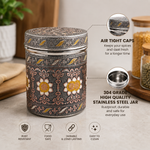 Salem 2 Litre 304 Grade Stainless Steel Storage Jar with Airtight Lid | Handmade Etching Work | Premium Spice, Daal & Dry Fruit Container | Food Grade Kitchen Storage Canister