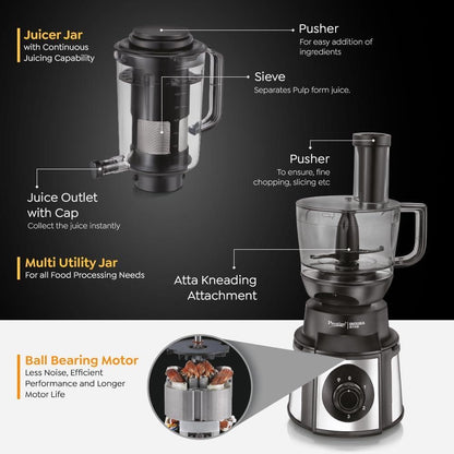 Prestige Endura Pro 1000 Watt Multi Functional Mixer Grinder | Heavy-Duty Ball Bearing Copper Motor | 6 Jars with Food Processing Attachments | 14 Functions in One | 5Y Motor Warranty