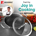 BERGNER Hi-Tech Giro Triply Kadai with Glass Lid 32cm (5.8L), Honeycomb Mesh Non-Stick Coating, PFOA Free, Consumes Less Oil, Healthy Cooking, Even Heat Distribution - Induction and Gas Stove Ready