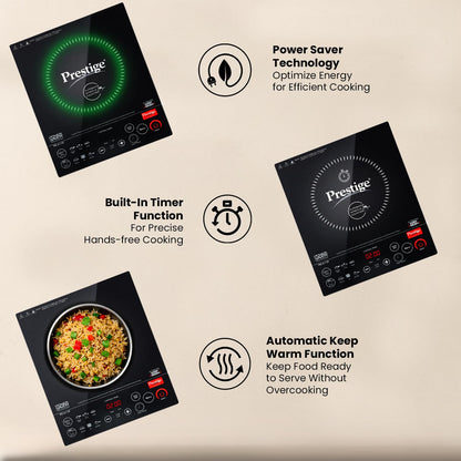 Prestige PIC 6.1 V3 2200 Watts Induction Cooktop | Patented Automatic Whistle Counter | 4KV Surge Protection | 7 Preset Indian Menu Options With Timer | Touch Button | Black | 1Y Warranty | BIS