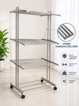 3 Tier Stainless Steel Foldable Clothes Drying Stand with Wheels | Heavy Duty Laundry Drying Rack | Multi-Layer Garment Dryer for Indoor & Outdoor Use | Rust Resistant Cloth Stand
