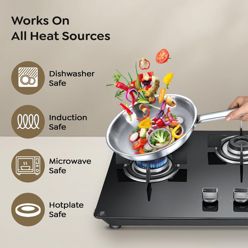 Prestige TRIPLY 4 Pc Cookware Set | TRIPLY Splendid | Fry Pan 22cm/1.9L | Kadai 22cm/2.5L | Sauce Pan 14cm/1.3L | SS Lid 24cm | Gas & Induction Compatible | Even Heat Distribution | 15Y Warranty | ISI