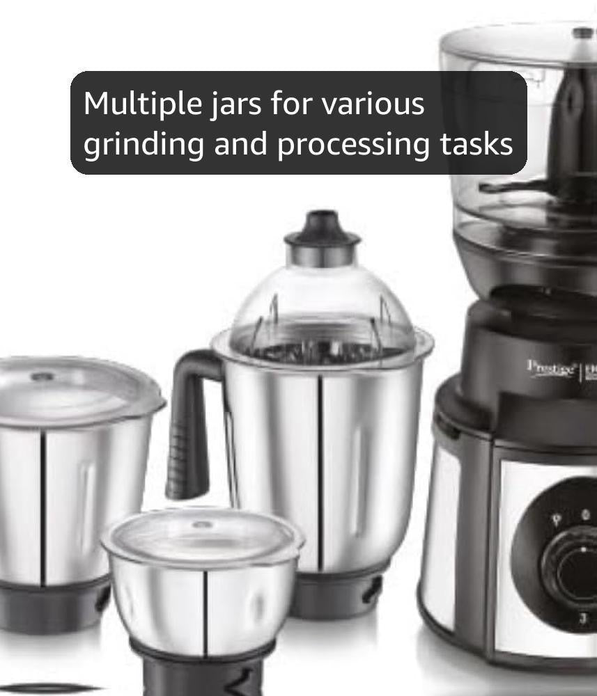 Prestige Endura Pro 1000 Watt Multi Functional Mixer Grinder | Heavy-Duty Ball Bearing Copper Motor | 6 Jars with Food Processing Attachments | 14 Functions in One | 5Y Motor Warranty