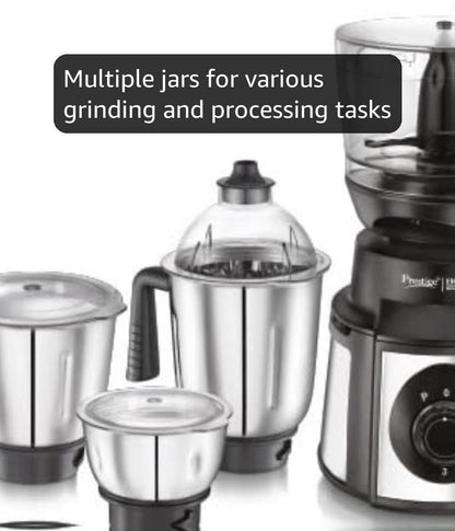 Prestige Endura Pro 1000 Watt Multi Functional Mixer Grinder | Heavy-Duty Ball Bearing Copper Motor | 6 Jars with Food Processing Attachments | 14 Functions in One | 5Y Motor Warranty