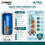 Essco by Jaguar Ultra 15 Litre Vertical Storage Water Heater | 2 KW | 8 Bar Pressure | 5 Star Rating | Glass Lined Tank | Glass Coated Incoloy Heating Element | 7 Year Tank Warranty