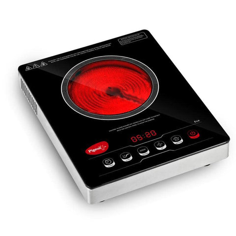 Pigeon Eva Infrared Cooktop 2000 Watts Black (with Free Stainless Steel Grill, Full touch Panel, Auto shut off and Overheat Protection)