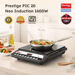 Prestige Pic 20 Neo Induction Cooktop 1600W|Indian Menu Options| Automatic Voltage Regulator| Timer With User Pre-Set, Manual, Black