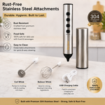 Skyline Wireless Milk Frother with 1200mAh Rechargeable Battery, 3-Speed Control, Stainless Steel Whisk & Cover, Dual Whisk Attachments, USB Type-C Charging, One-Touch Operation