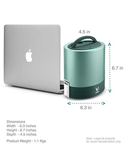 VAYA TYFFYN Lunch Box for Office for Men, with Polished Stainless Steel Containers,1000ml Vacuum Insulated Hot Lunch Box Without BagMat, Leakproof Hot Tiffin Box with 3 Compartments, Green
