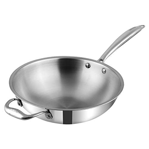 Vinod Platinum Triply Stainless Steel Wok - 3 Litre, 26 cm | Riveted Handle | Stir, Shallow Fry/Noodles/Curry/Fried Rice | Induction Base | 5 Year Warranty - Silver