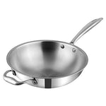 Vinod Platinum Triply Stainless Steel Wok - 3 Litre, 26 cm | Riveted Handle | Stir, Shallow Fry/Noodles/Curry/Fried Rice | Induction Base | 5 Year Warranty - Silver