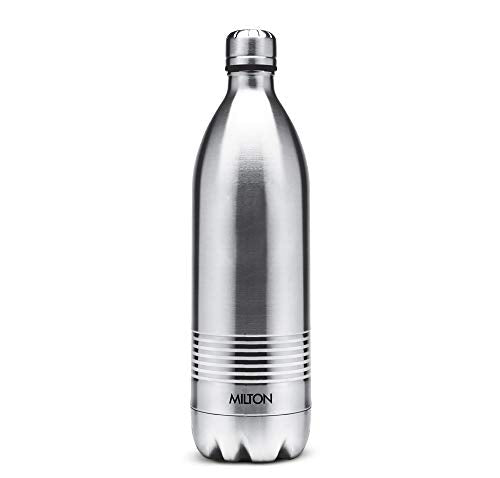 Milton Duo DLX 1000 Thermosteel Bottle, 1000 ml Water Bottles, 24 Hours Hot and Cold, Easy to Carry, Easy Grip, Rust Proof, Tea, Coffee, Office, Travel Bottle, Silver