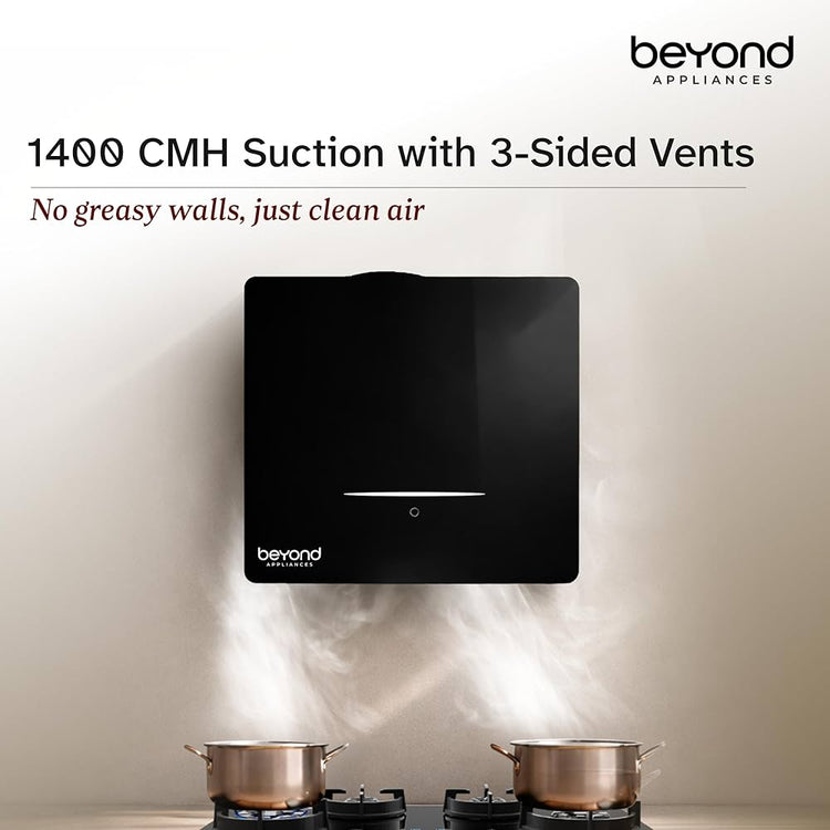 Beyond Appliances Cube Pro Plug N Play Ductless Kitchen Chimney | 1400 CMH | Auto Clean | 5-Stage Charcoal Activated Filter | Touch Control | 3-way Suction | 48dB Low Noise | Black | PAN INDIA SERVICE