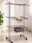 3 Tier Stainless Steel Foldable Clothes Drying Stand with Wheels | Heavy Duty Laundry Drying Rack | Multi-Layer Garment Dryer for Indoor & Outdoor Use | Rust Resistant Cloth Stand