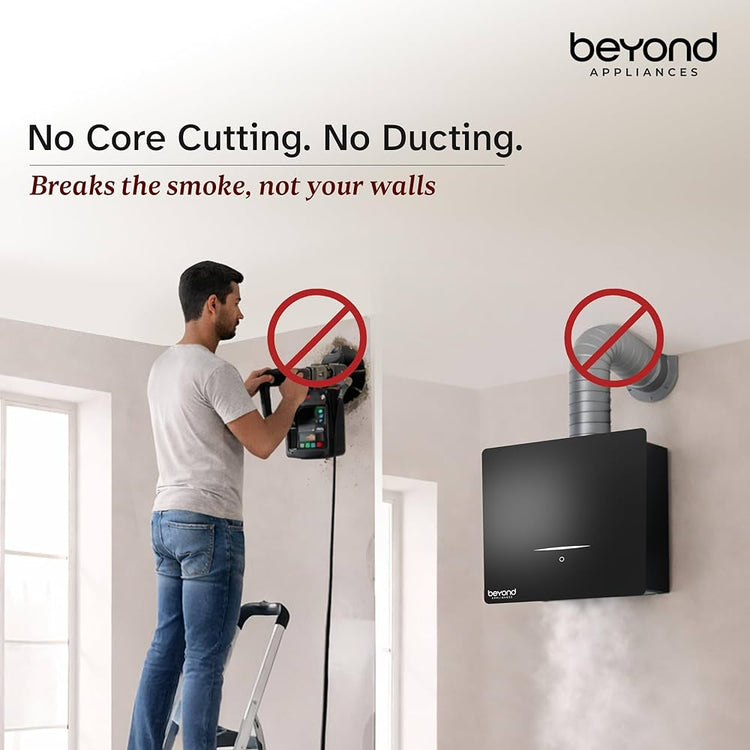 Beyond Appliances Cube Pro Plug N Play Ductless Kitchen Chimney | 1400 CMH | Auto Clean | 5-Stage Charcoal Activated Filter | Touch Control | 3-way Suction | 48dB Low Noise | Black | PAN INDIA SERVICE