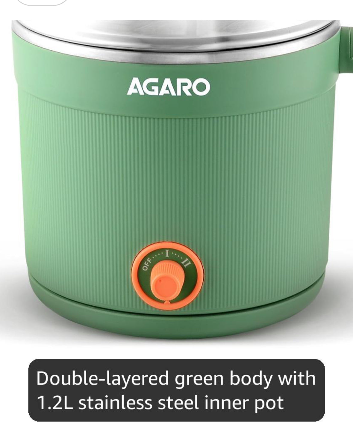 AGARO Regency Multipurpose Kettle With Steamer, 1.2L Inner Pot, Double Layered Body, Variable Temperature Settings, Wide Mouth, Boiling, Steaming, Tea, Coffee, Egg, Vegetable Boiling, 600W, Sea Green