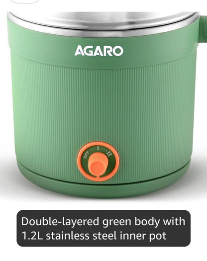 AGARO Regency Multipurpose Kettle With Steamer, 1.2L Inner Pot, Double Layered Body, Variable Temperature Settings, Wide Mouth, Boiling, Steaming, Tea, Coffee, Egg, Vegetable Boiling, 600W, Sea Green