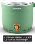AGARO Regency Multipurpose Kettle With Steamer, 1.2L Inner Pot, Double Layered Body, Variable Temperature Settings, Wide Mouth, Boiling, Steaming, Tea, Coffee, Egg, Vegetable Boiling, 600W, Sea Green