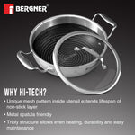 BERGNER Hi-Tech Giro Triply Kadai with Glass Lid 32cm (5.8L), Honeycomb Mesh Non-Stick Coating, PFOA Free, Consumes Less Oil, Healthy Cooking, Even Heat Distribution - Induction and Gas Stove Ready