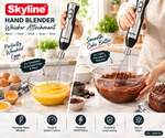 Skyline 500W Hand Blender with Chopper & Whisker | 3-in-1 Immersion Blender, Vegetable Chopper & Egg Whisk | Stainless Steel Blades | 1 Year Warranty