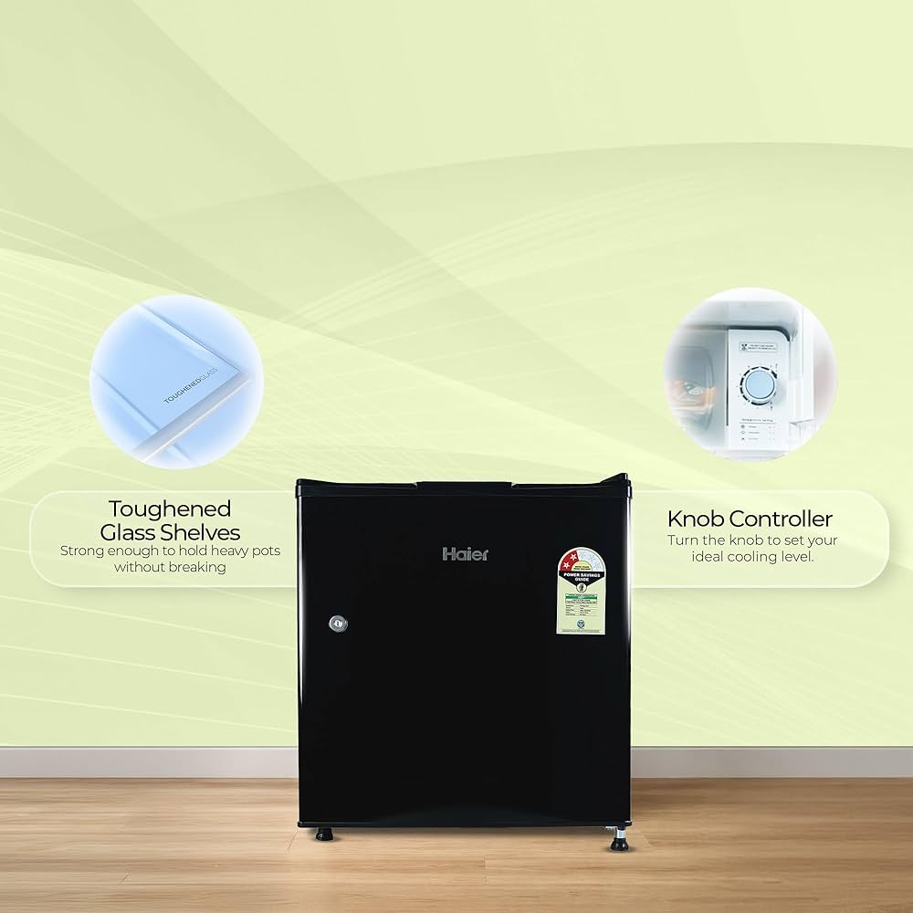 Haier 50 L 2 Star Direct Cool Single Door Mini Bar Refrigerator with Chiller Freezer Box, LED Light for Clear View, Lock & Key and Easy Clean Back (HRD-752KSA, Black Steel, 2026 Model)