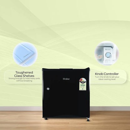 Haier 50 L 2 Star Direct Cool Single Door Mini Bar Refrigerator with Chiller Freezer Box, LED Light for Clear View, Lock & Key and Easy Clean Back (HRD-752KSA, Black Steel, 2026 Model)