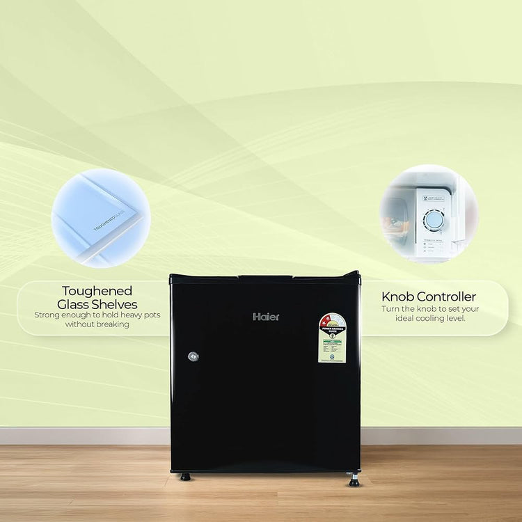 Haier 50 L 2 Star Direct Cool Single Door Mini Bar Refrigerator with Chiller Freezer Box, LED Light for Clear View, Lock & Key and Easy Clean Back (HRD-752KSA, Black Steel, 2026 Model)