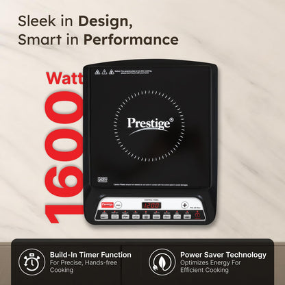 Prestige Pic 20 Neo Induction Cooktop 1600W|Indian Menu Options| Automatic Voltage Regulator| Timer With User Pre-Set, Manual, Black
