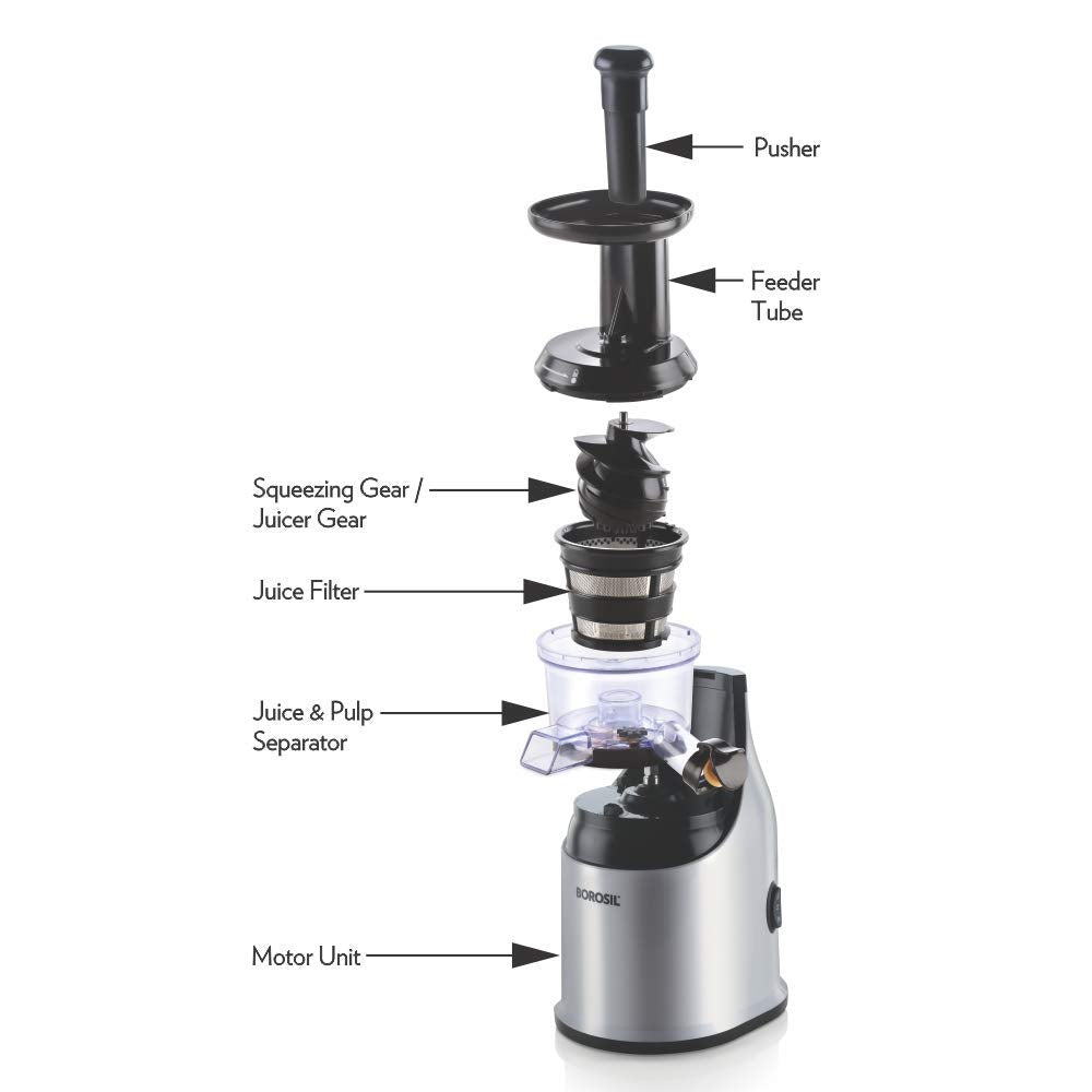 Borosil Health Pro 200-Watt WB13 Slow Juicer, Black