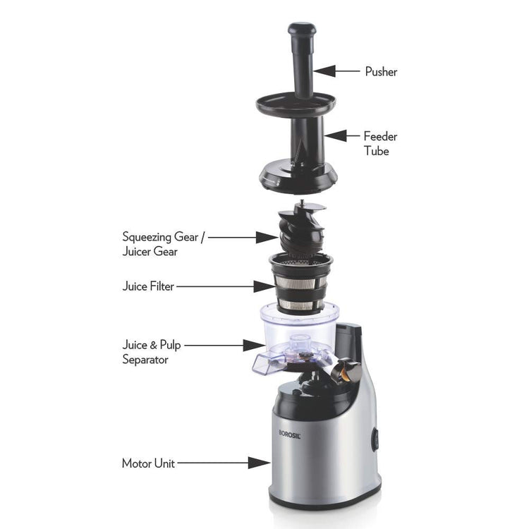 Borosil Health Pro 200-Watt WB13 Slow Juicer, Black