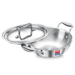 Prestige 28cm/4.0L Tri-Ply Stainless Steel Splendid Kadai with Lid|Gas and Induction Compatible|Even Heat Distribution| Thick Gauge Tri-Ply Body| Perma Cool Handles|15 Year Warranty