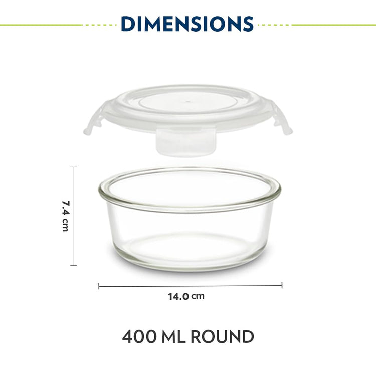 Borosil Pro Borosilicate Glass Lunchbox with Bag | 3 pc Round Container Set (400 ml Each) | Microwave & Dishwasher Safe, Leakproof | Tiffin for Office, School, College | Transparent