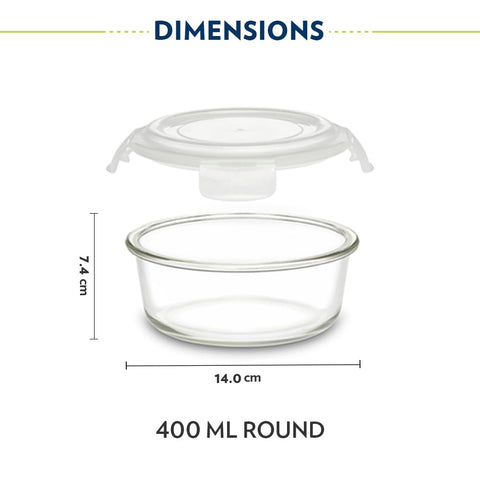 Borosil Pro Borosilicate Glass Lunchbox with Bag | 3 pc Round Container Set (400 ml Each) | Microwave & Dishwasher Safe, Leakproof | Tiffin for Office, School, College | Transparent