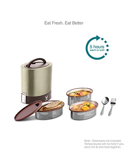 VAYA TYFFYN Lunch Box for Office for Men, with Polished Stainless Steel Containers,1000ml Vacuum Insulated Hot Lunch Box Without BagMat, Leakproof Hot Tiffin Box with 3 Compartments,Graphite