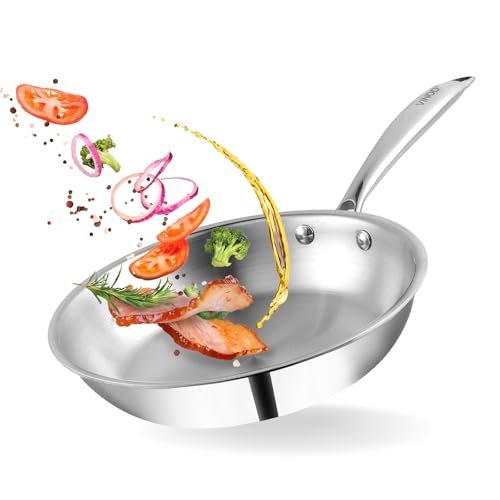 Vinod Platinum Triply Stainless Steel Frypan 22 cm | 2.5 mm Thick | Steel Pan | Scratch Resistant, Non Toxic | 5 Year Warranty | Induction &amp; Gas Friendly, Heavy Bottom