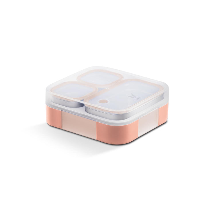 VAYA TYDBYT Stainless Steel Tiffin Box for Men, Kids Girls,1 Large & 2 Small Compartments, Bento Lunch Box, Smart Portions for Balanced Meals, Coral Crush