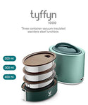 VAYA TYFFYN Lunch Box for Office for Men, with Polished Stainless Steel Containers,1000ml Vacuum Insulated Hot Lunch Box Without BagMat, Leakproof Hot Tiffin Box with 3 Compartments, Green