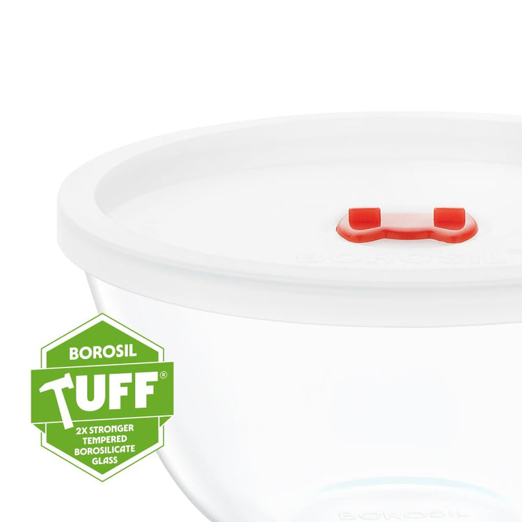 Borosil 500ml (2pc) Serving & Mixing Bowl with Lid Set | Made in India Borosilicate Glass Bowl for Kitchen & Dinning | Bowl for Mixing Dough, Salad, Batter | Microwave & Dishwasher Safe | Transparent