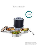 VAYA TYFFYN Lunch Box for Office for Men, with Polished Stainless Steel Containers,1000ml Vacuum Insulated Hot Lunch Box Without BagMat, Leakproof Hot Tiffin Box with 3 Compartments, Black
