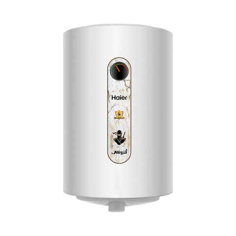 Haier Ninja 15 Litre Storage Water Heater (Geyser) with Pipe Free Installation Temperature Indicator Shock Proof Glasslined Tank 4 Star Rated| 8 Safety Levels| White| Suitable High Rise Buildings