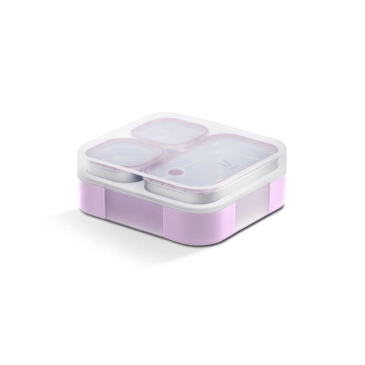 VAYA TYDBYT Stainless Steel Tiffin Box for Men, Kids Girls,1 Large & 2 Small Compartments, Bento Lunch Box, Smart Portions for Balanced Meals, Lilac Love
